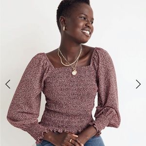 NWT Madewell Lucie Bubble-Sleeve Smocked Top in Cottage Garden